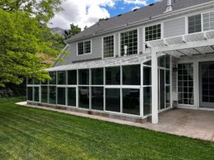 Exterior four season glass roof sunroom and pergola addition Draper Utah - Four Seasons Home Improvements