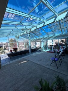 Interior glass roof swimming pool enclosure Sandy Utah - cathedral ceiling - Four Seasons Home Improvements